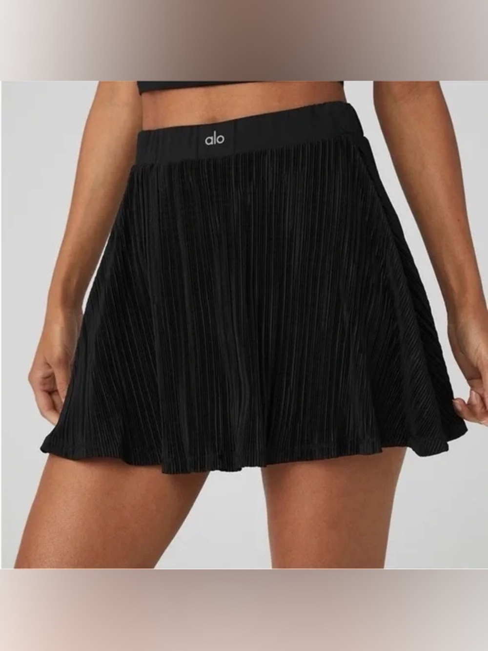 Alo Yoga Micro Plisse Tennis Skirt Black Size Medium